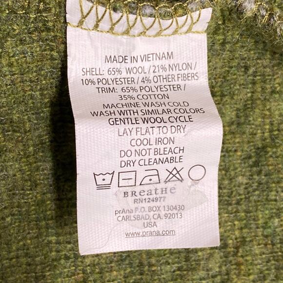 Prana Wool Blend Full Zip Mock Neck Sweater Jacket Womens XS Green Pockets - Picture 14 of 14